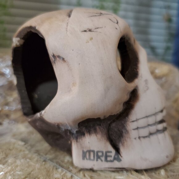 Vintage Ceramic Clay Skull Tea Light Candle Holder - KOREA - Picture 2 of 8